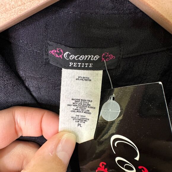 Cocomo Womens‎ Petite L Sheer Black Button-Up Shirt Rhinestone Long Sleeve - Picture 7 of 12